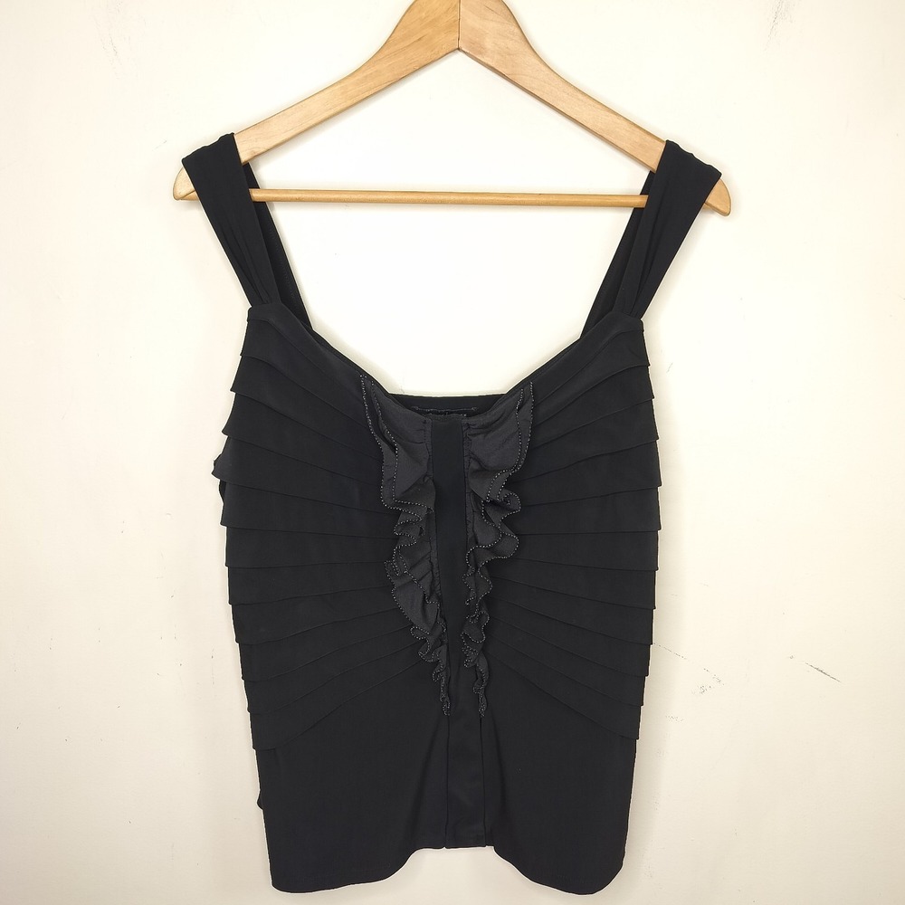 White House Black Market Black Ruffled Pleated Tank
